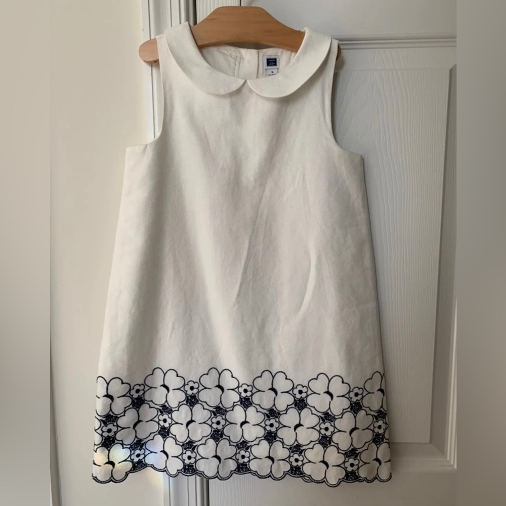 Janie and Jack White Dress with Navy Floral Trim